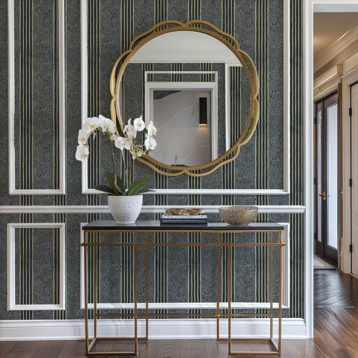 Wallpaper Dungi verticale cu motive botanice în tonuri închise a00648