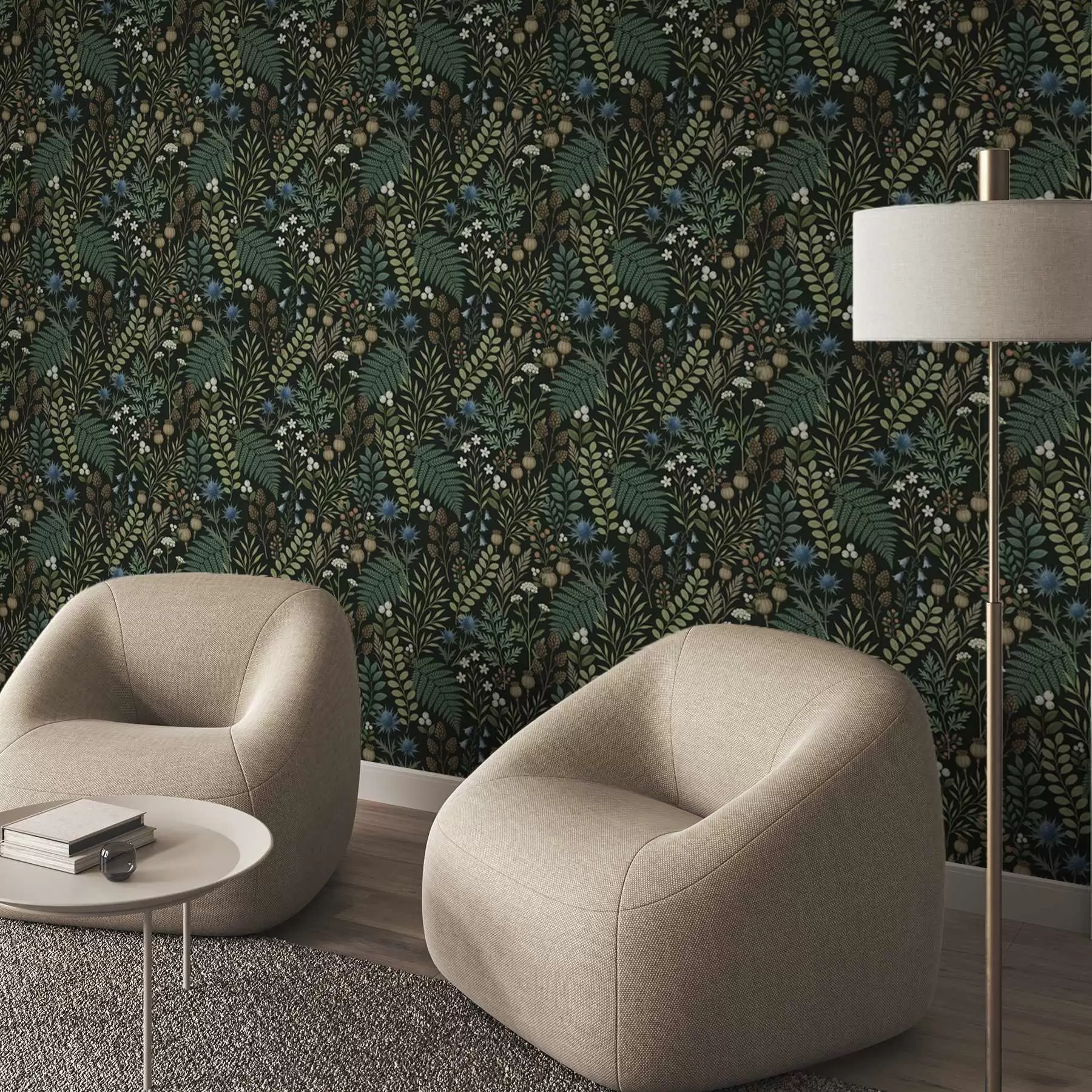 fototapet Ierburi de câmp, fructe de pădure și semințe pe un fundal întunecat a00706