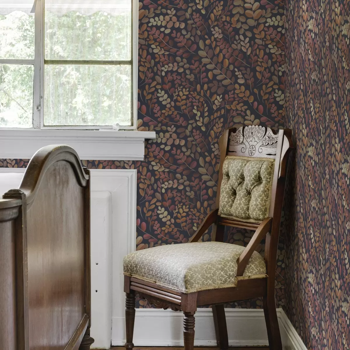 Wallpaper Frunze de toamnă în nuanțe calde de portocaliu-roz a00799v2