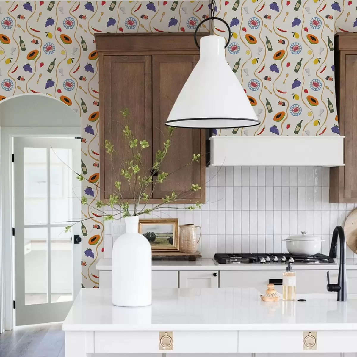 Wallpaper Sticle, papaya, lămâi și condimente pe un fundal deschis a00802