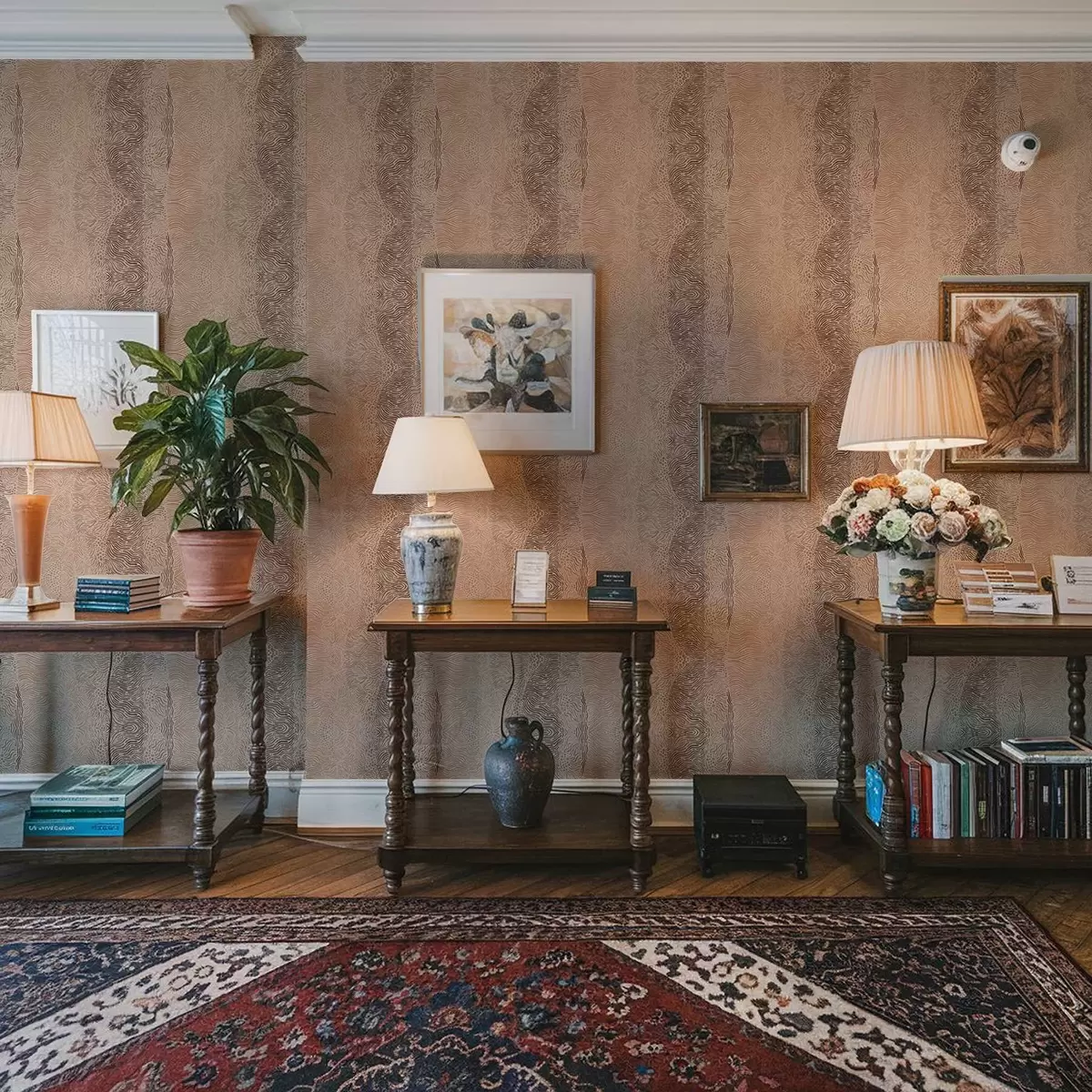 Wallpaper Model geometric ondulat într-o paletă de culori bej-maro deschis a00804