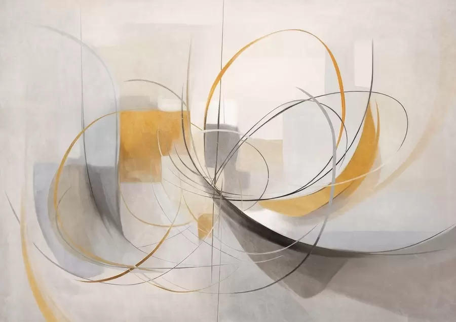 fototapet Stil de pictură modernă abstractă cu textură, linii curbe și forme geometrice în nuanțe de gri, alb și portocaliu w09476