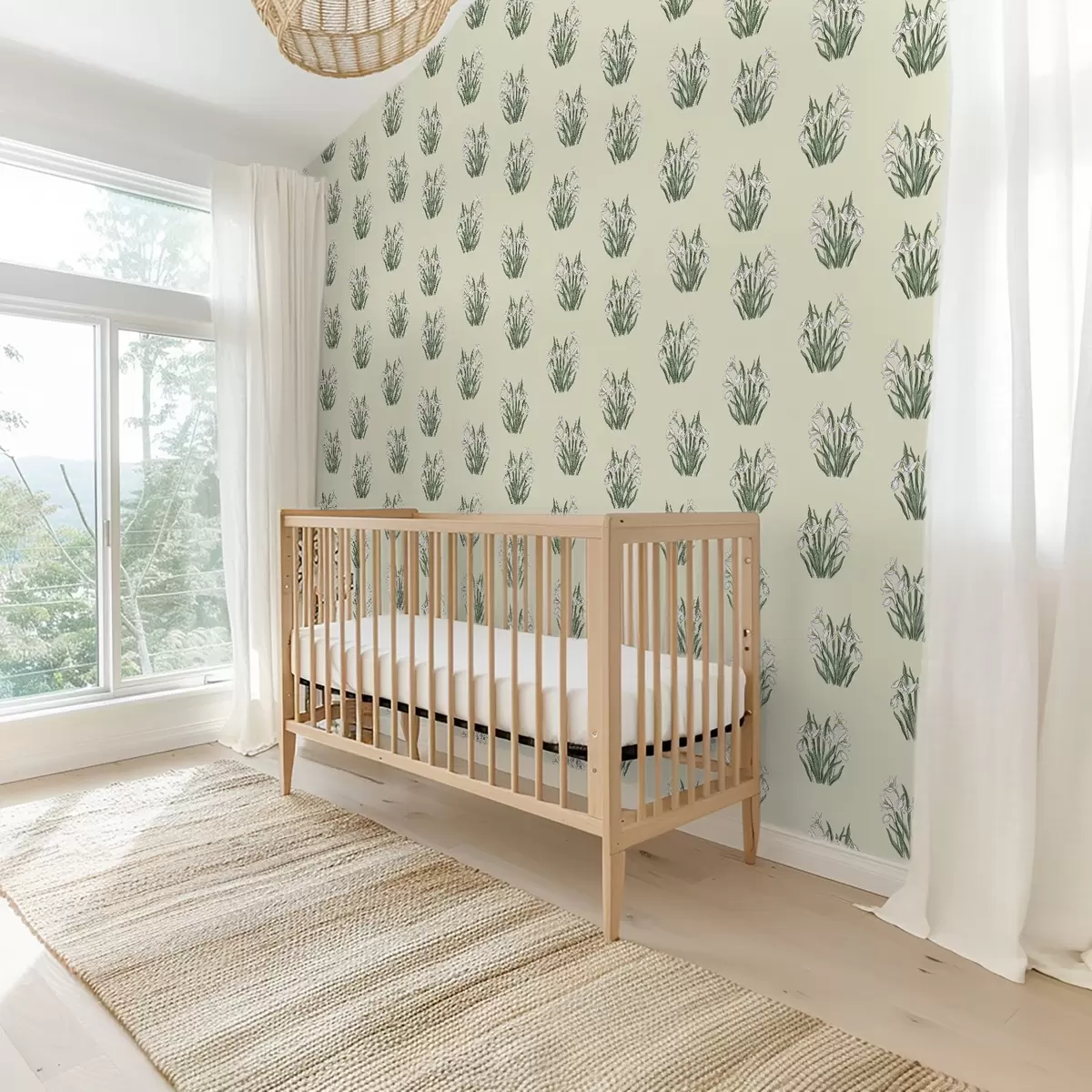 Wallpaper Ghiocei cu frunze verzi pe un fundal cremos a00651v2