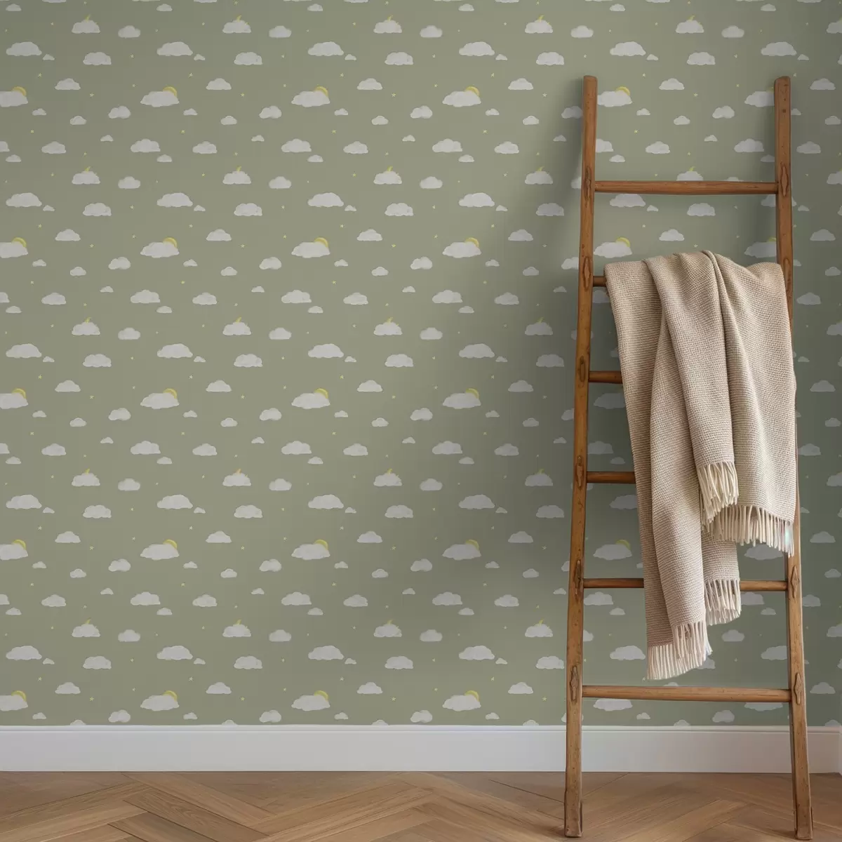 Wallpaper Nori moi, stele și soare pe un fundal gri-verzui a00652v1