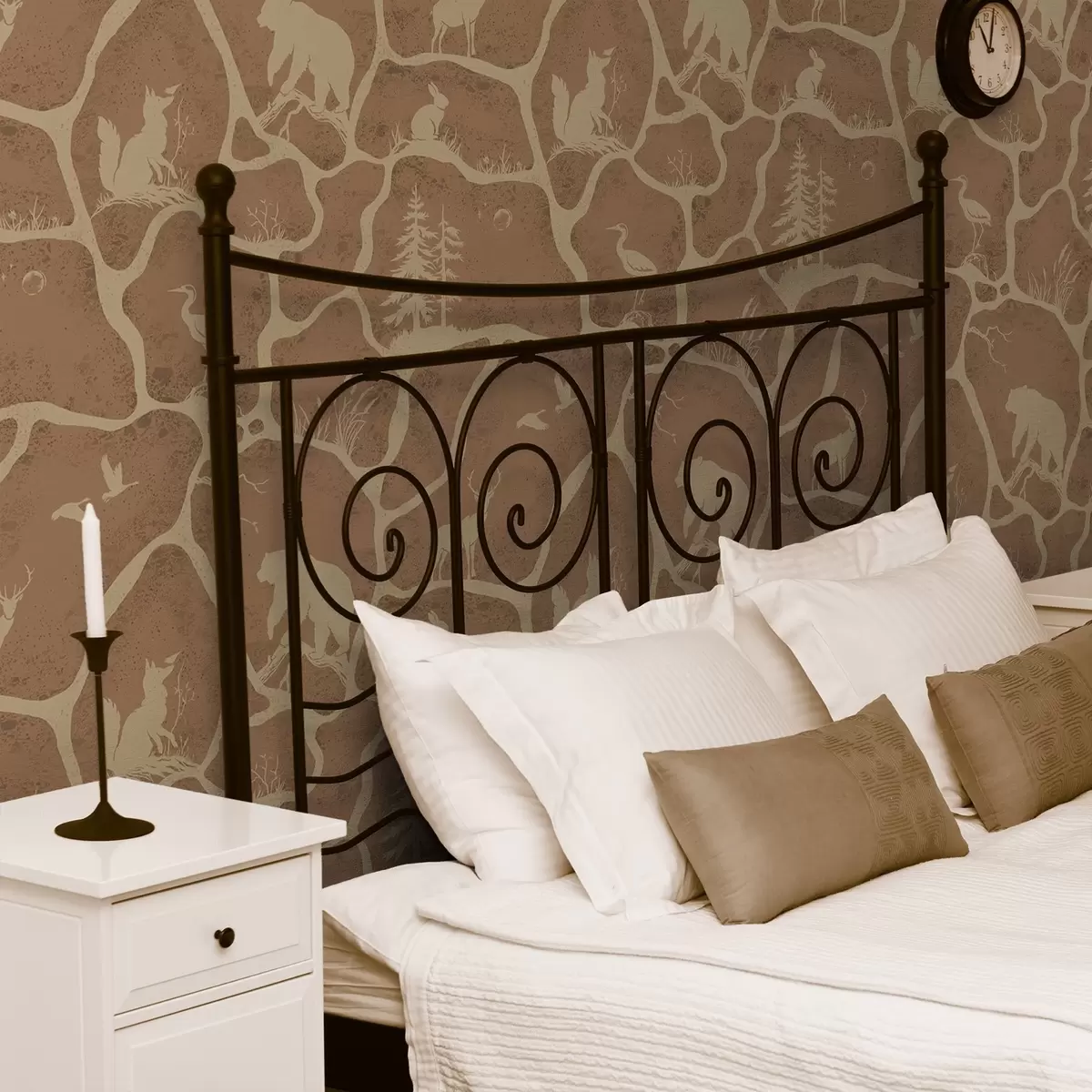 Wallpaper Siluete de animale și copaci într-un peisaj natural cu textură de piatră a00727