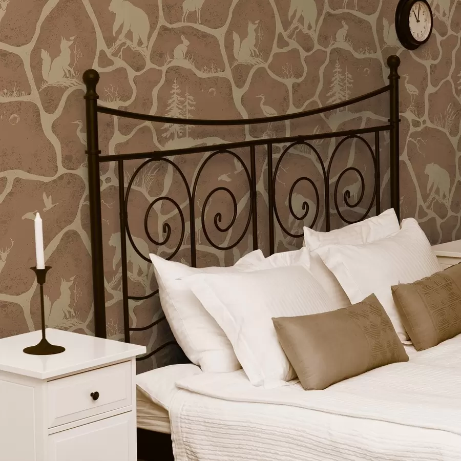 fototapet Siluete de animale și copaci într-un peisaj natural cu textură de piatră a00727