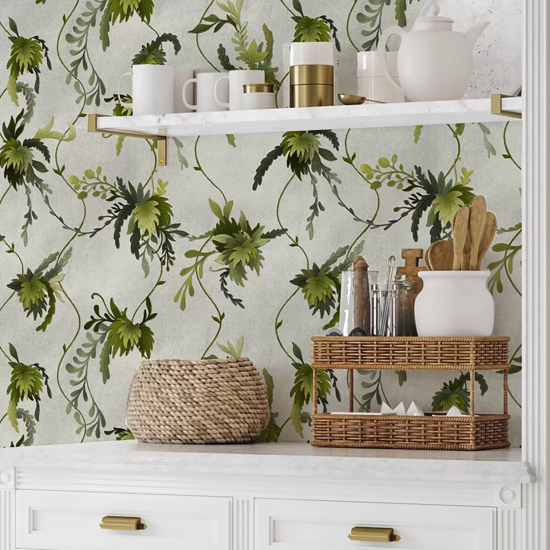 fototapet Ramuri cu frunze pe un fundal deschis a00806