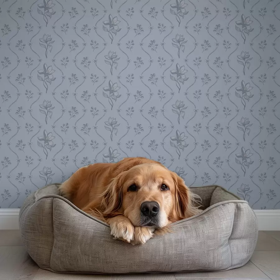 fototapet Flori mici și panglici în paleta de culori gri-albastru a00808v2