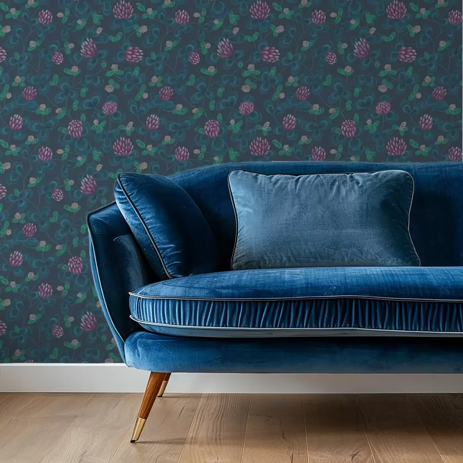 fototapet Trifoi cu flori violet pe fond albastru închis a00836