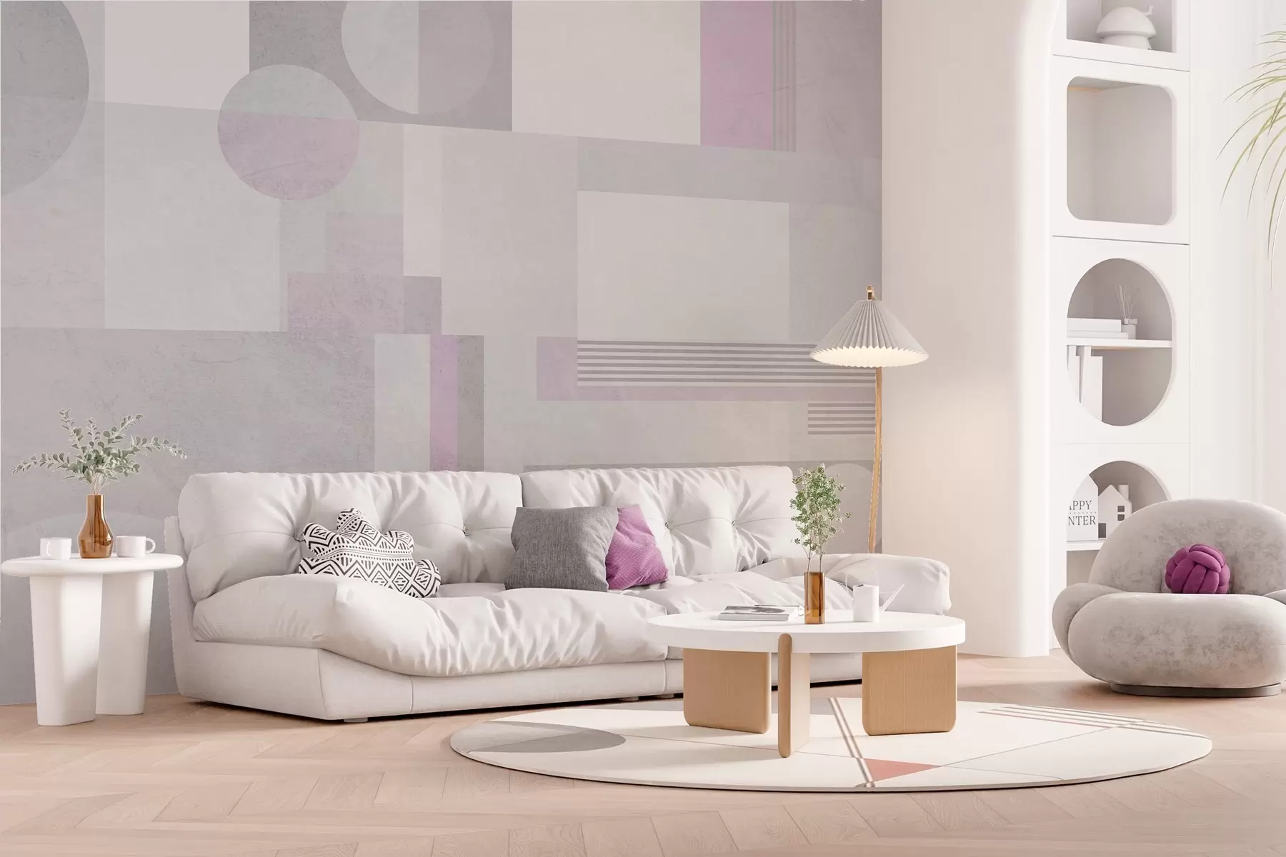 fototapet geometrie abstractă în tonuri de gri și lavandă w04635v1