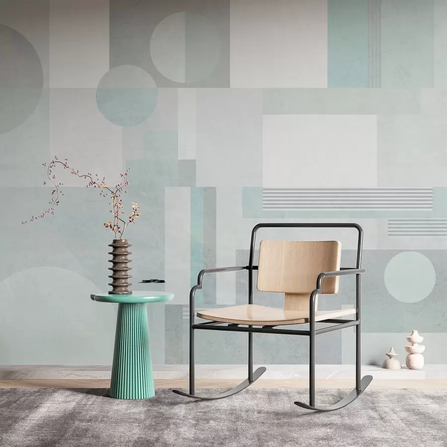 fototapet geometrie abstractă în tonuri de gri-verde w04635v3