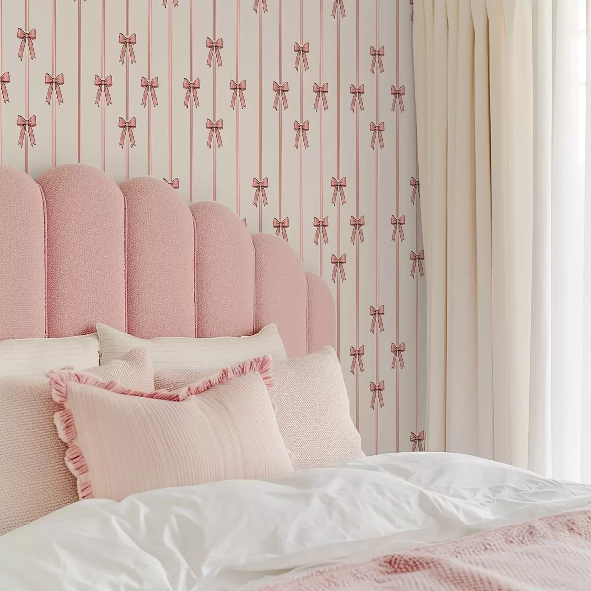 Wallpaper Panglici verticale cu funde, fundal de culoare fildeș a00653