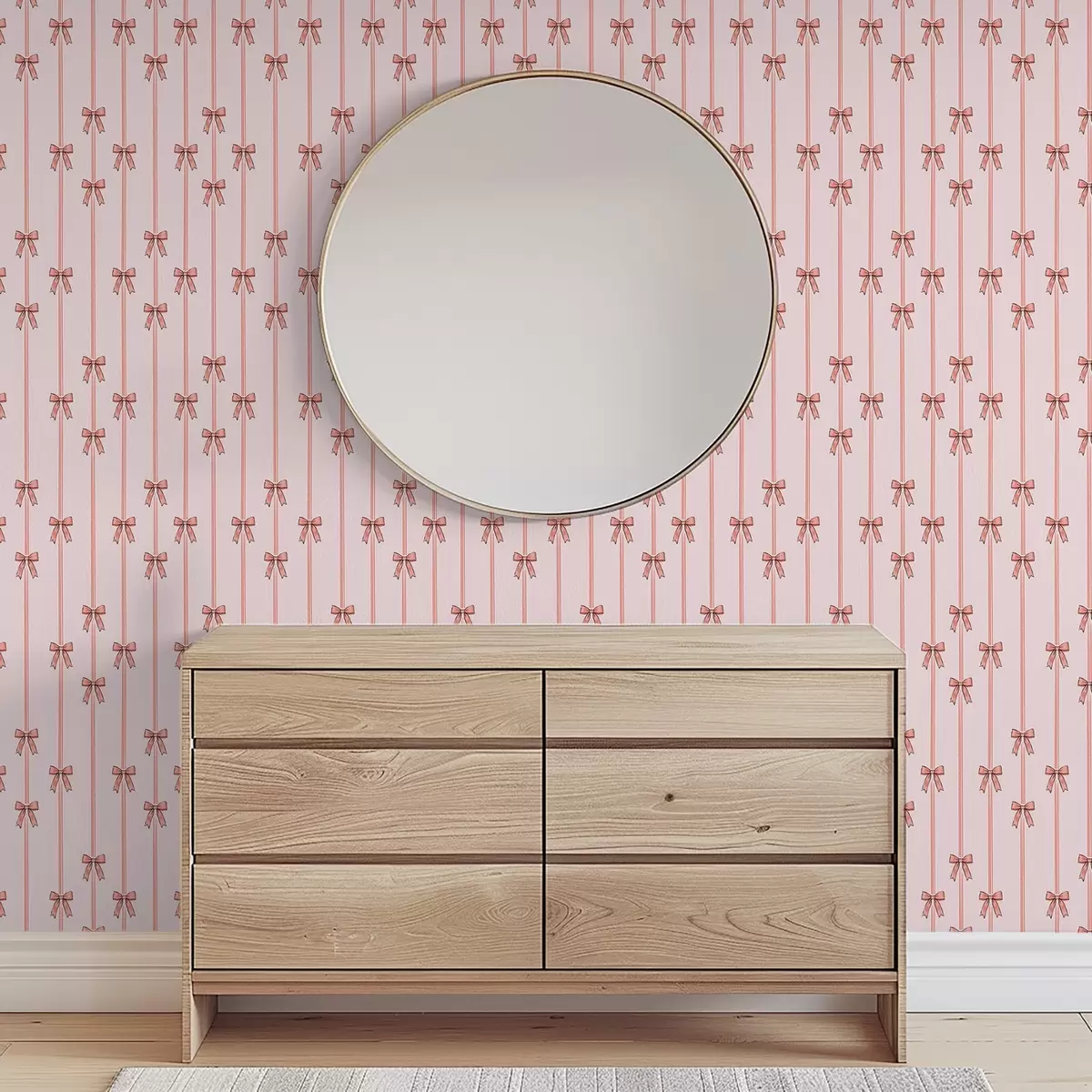 Wallpaper Panglici verticale cu funde, fundal roz pudrat a00653v2