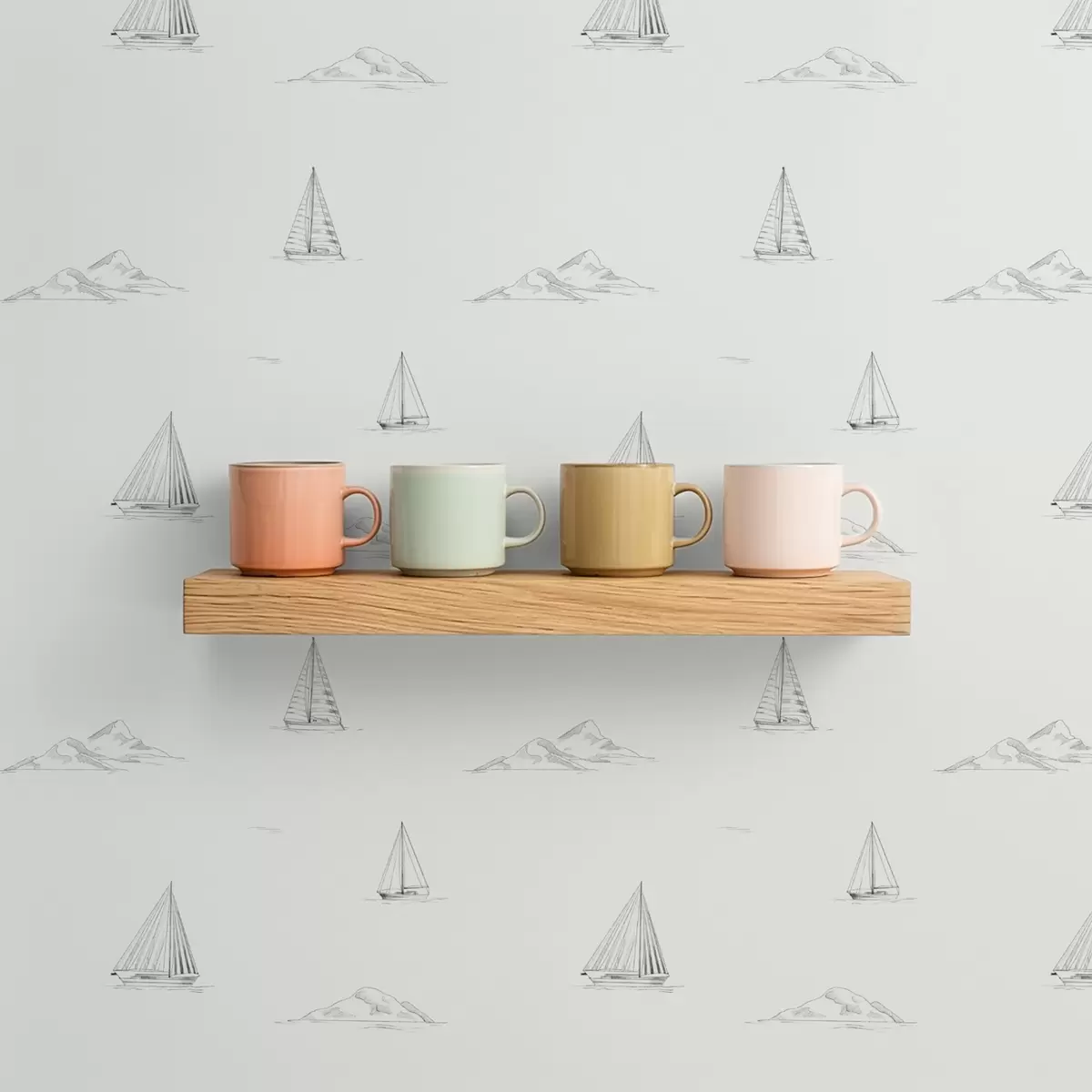 Wallpaper Schițe de iahturi și insule, fundal deschis a00654v2