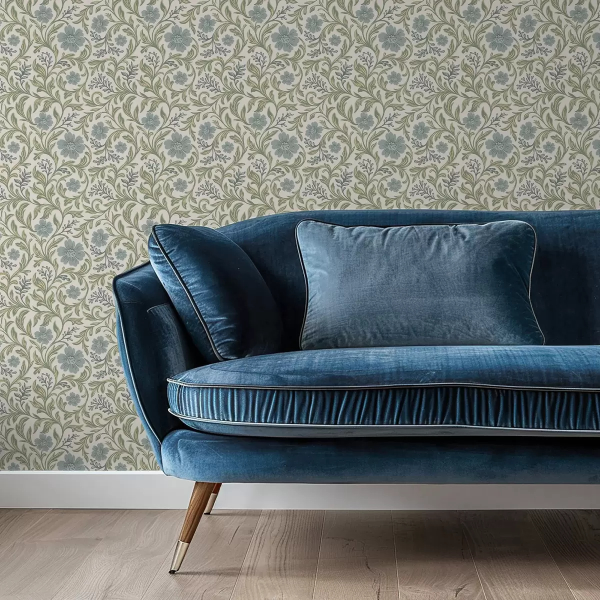 Wallpaper Ornament floral gri-salvie pe fond deschis a00712