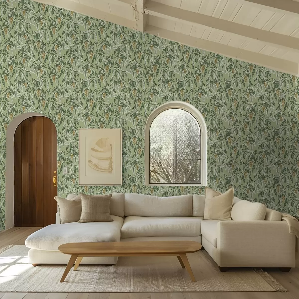 Wallpaper Ramuri cu ciorchini de fructe de pădure pe fundal verde a00734