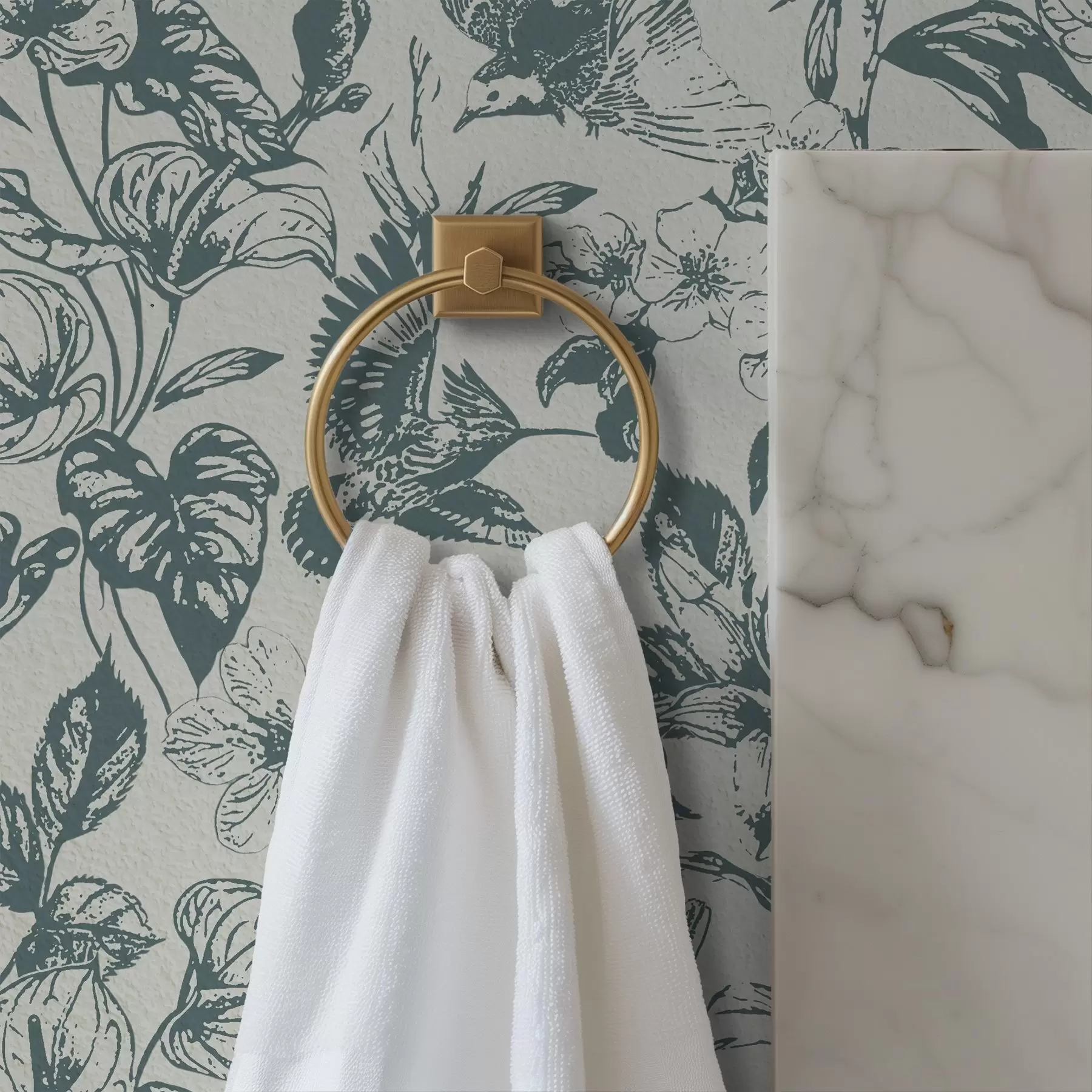 fototapet Ornament floral monocrom cu păsări a00737