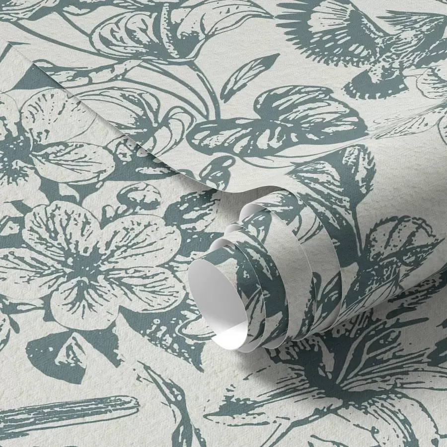 fototapet Ornament floral monocrom cu păsări a00737