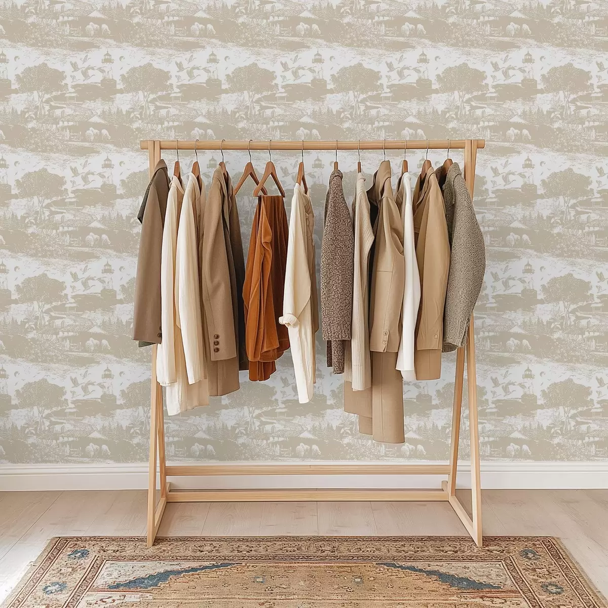 Wallpaper Scena cu far, copaci și case în sienna a00739