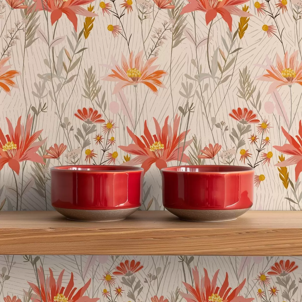 Wallpaper Flori sălbatice în tonuri calde pe fundal bej a00751