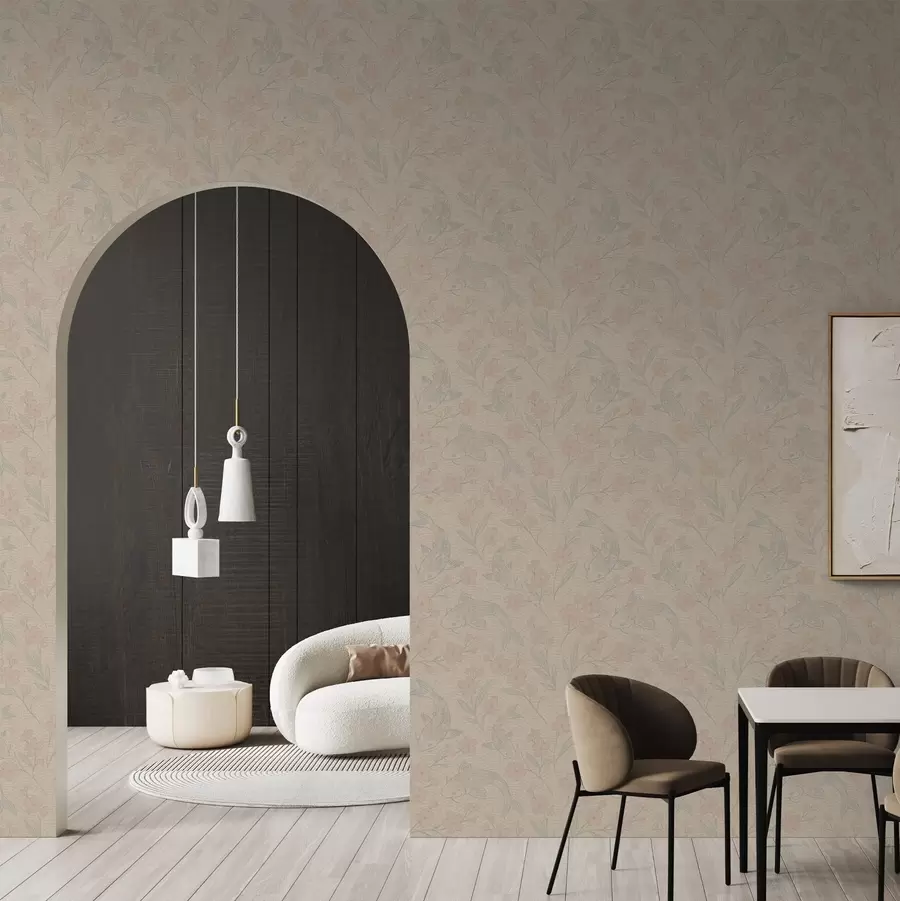 fototapet Crapii printre flori în nuanțe delicate de bej-roz a00766