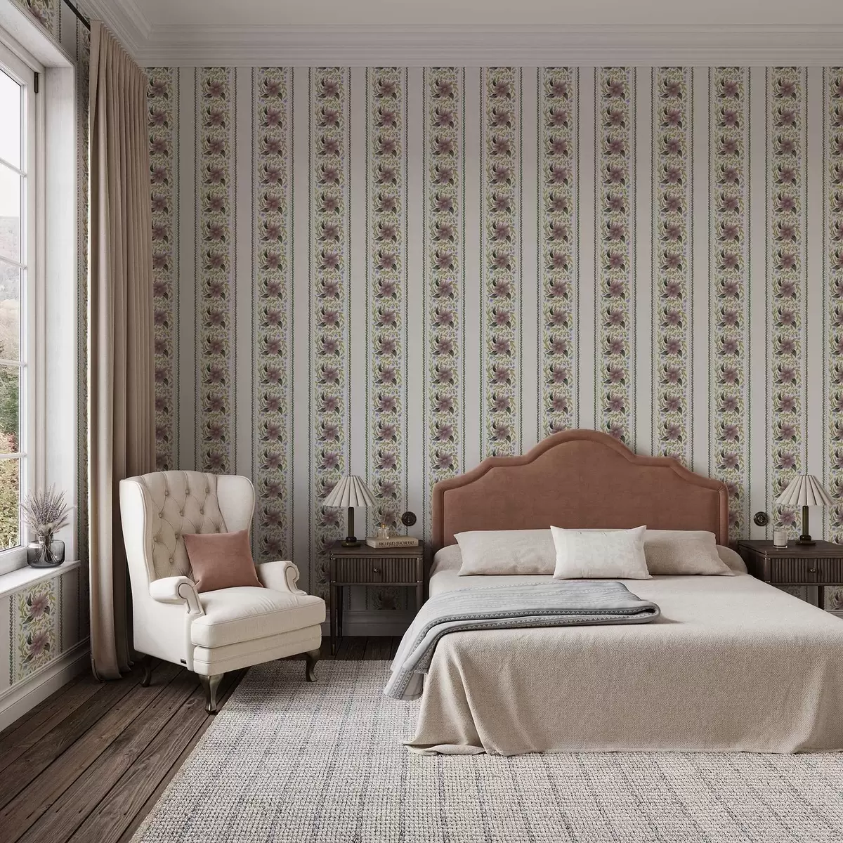 Wallpaper Dungi florale verticale în tonuri de albastru-lila a00809