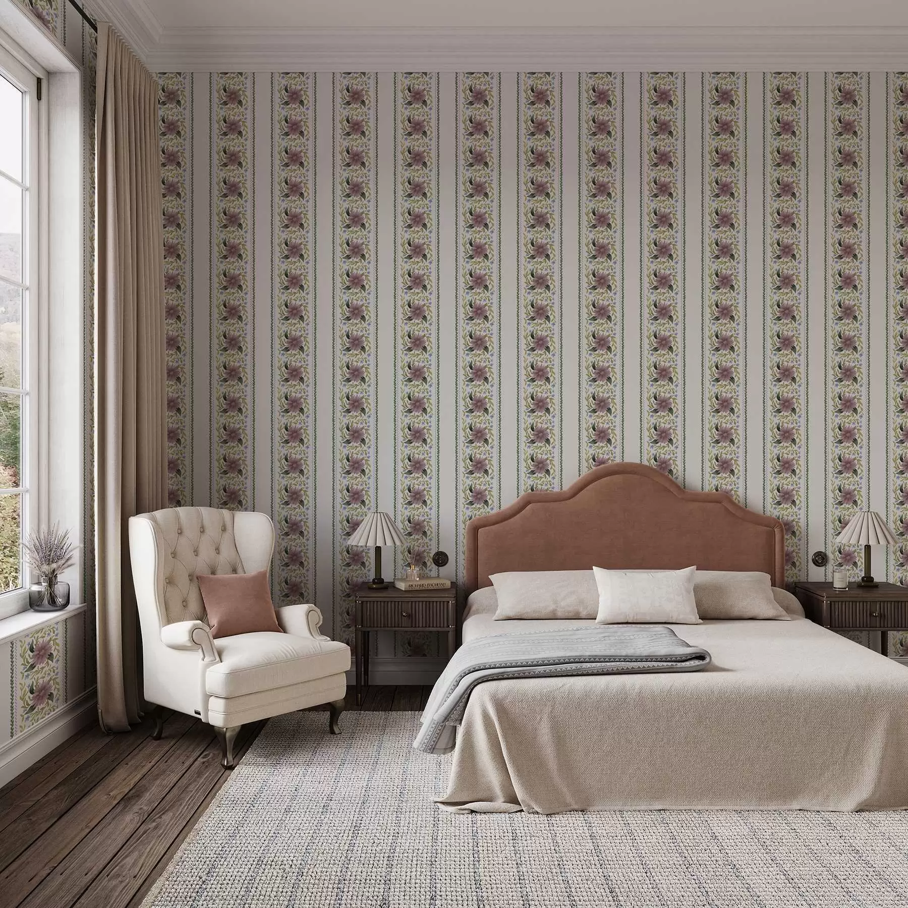 fototapet Dungi florale verticale în tonuri de albastru-lila a00809