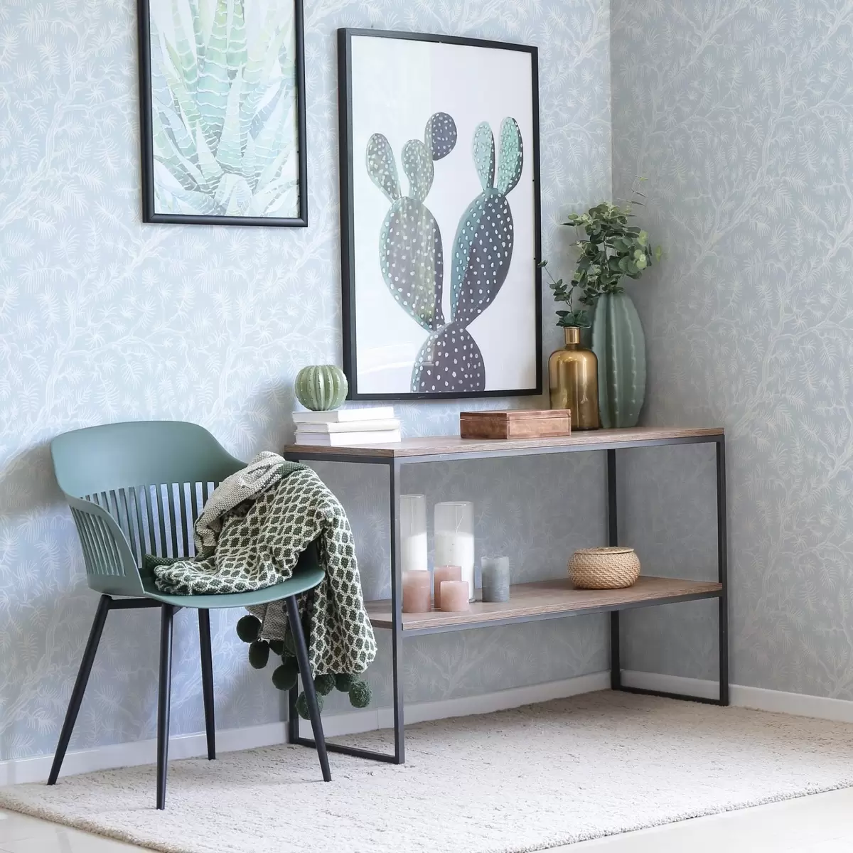 Wallpaper Ramuri de pin în tonuri deschise pe fundal albastru a00838