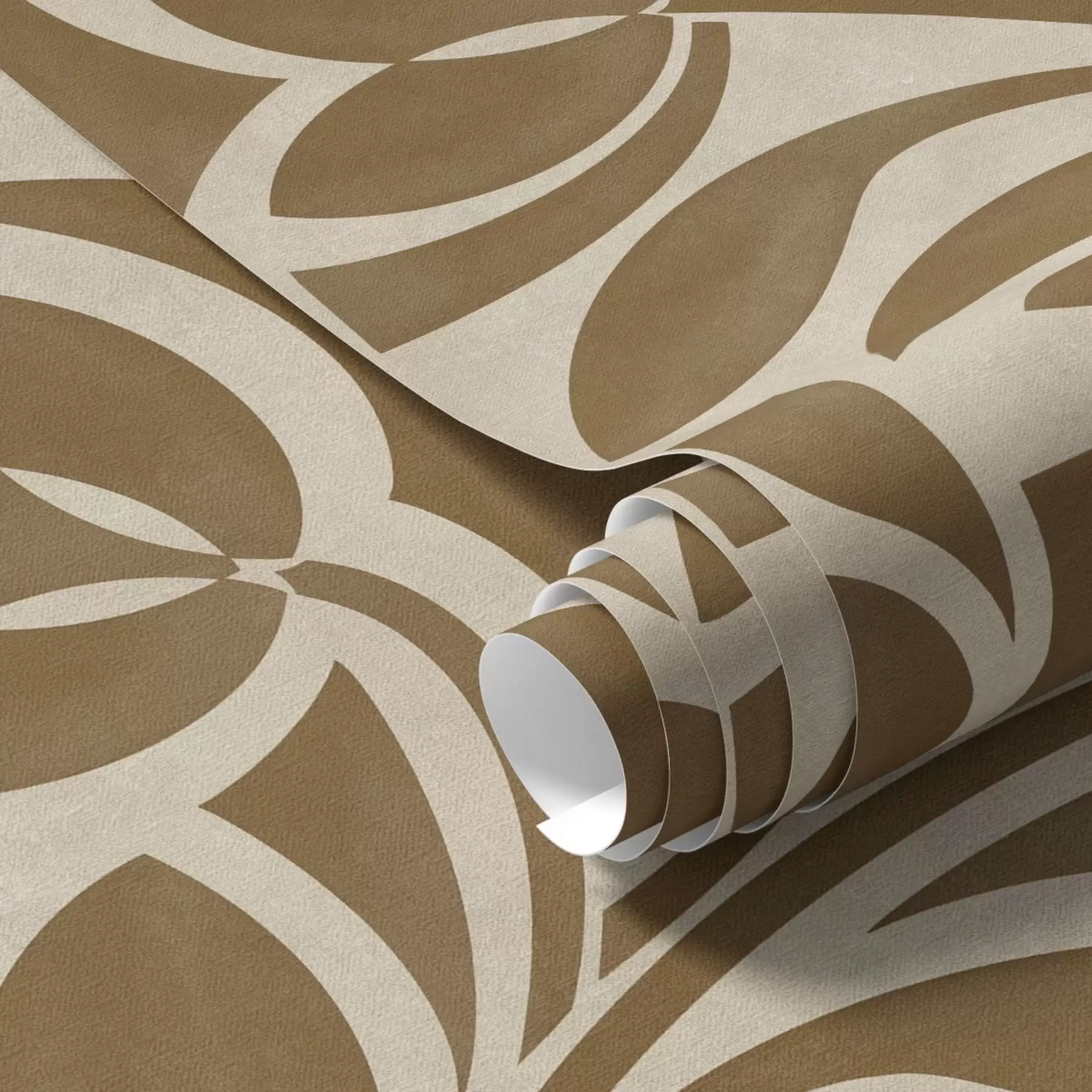 fototapet Siluete geometrice de frunze, maro caramel pe bej a00679