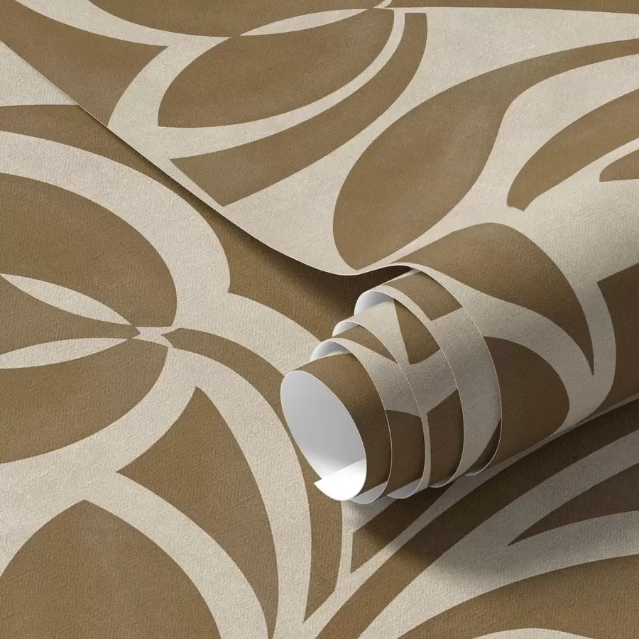 fototapet Siluete geometrice de frunze, maro caramel pe bej a00679