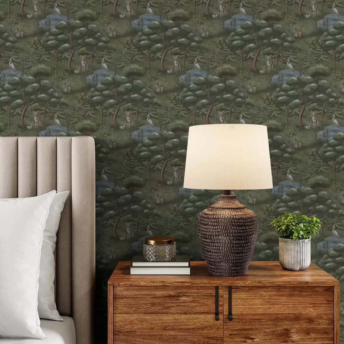 Wallpaper Poiană cu pui de căprioare, iepuri și stârci a00680