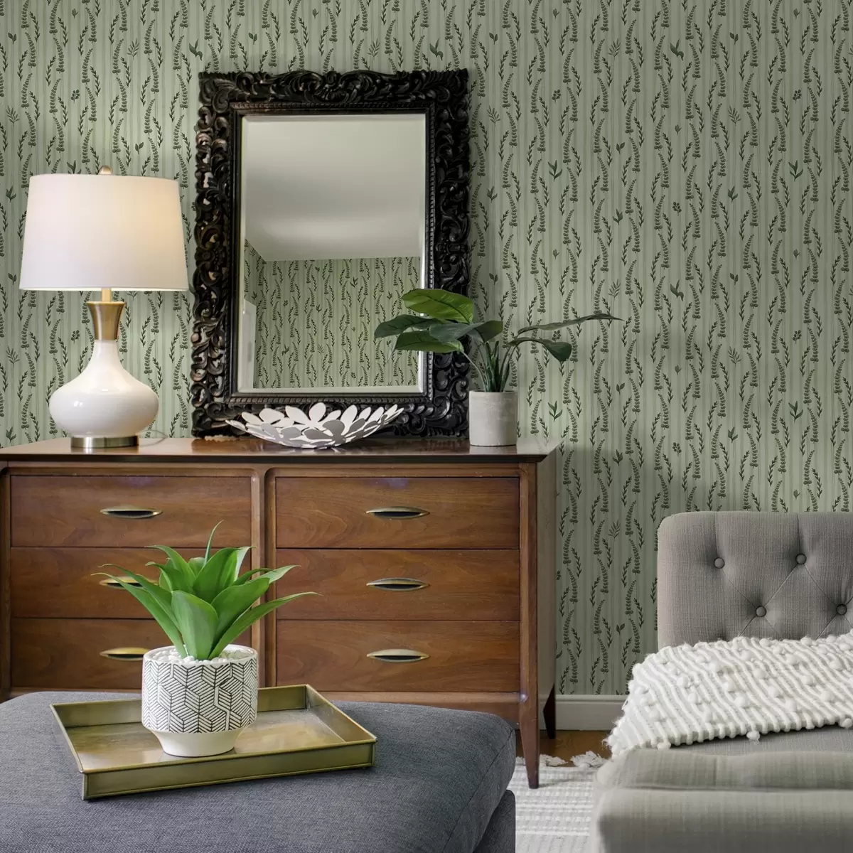 Wallpaper Iarbă verde densă și lăstari de mentă cu dungi a00819