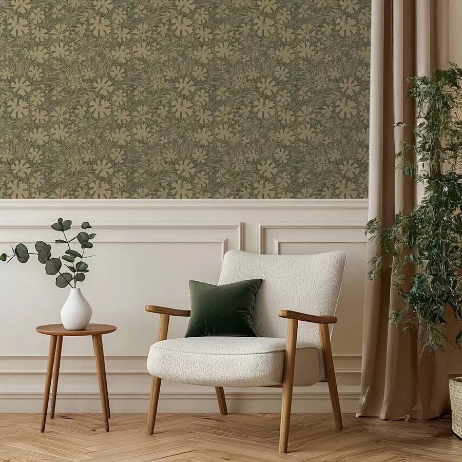 fototapet Frunze și ierburi de câmp în nuanțe de gri-măsliniu a00847v1