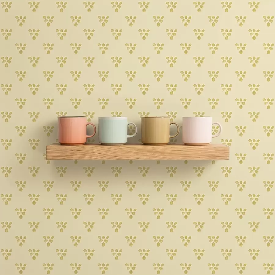 fototapet Repetare mică: triouri de frunze pe fond crem-bej a00848