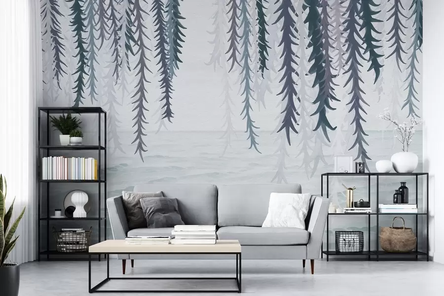 fototapet Viță de vie delicată atârnând deasupra apei, în stil acuarelă w04830v3