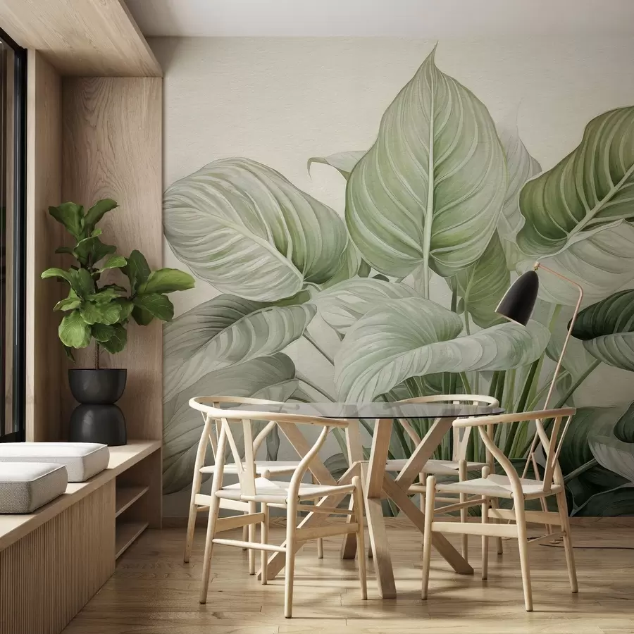 fototapet Tufiș luxuriant de frunze verzi pe perete w04835