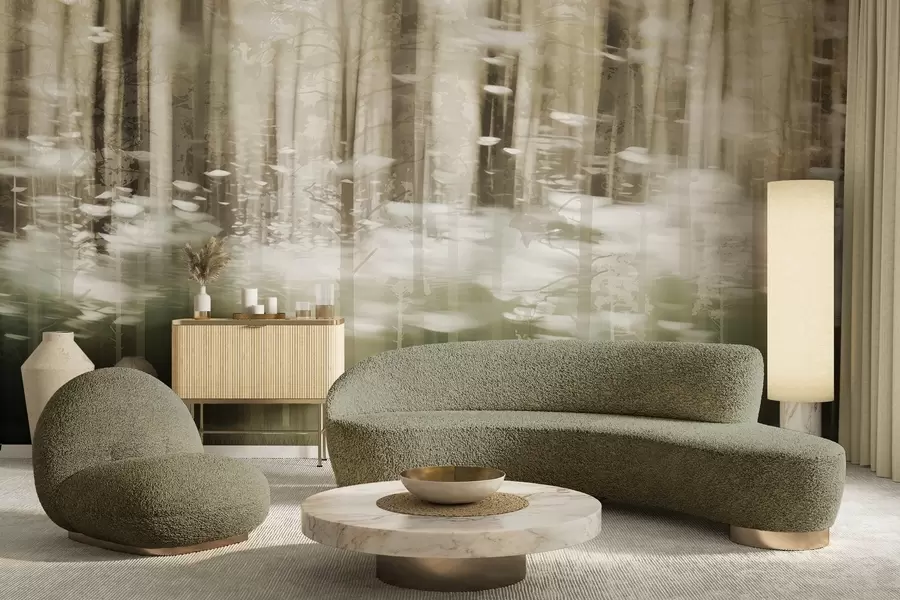 fototapet Trunchiuri de copaci stilizate în culori pastelate w04844