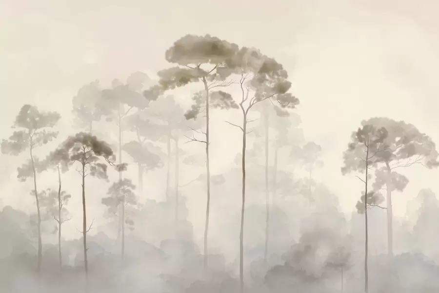 fototapet siluete ușoare de pini în stil acuarelă w04634