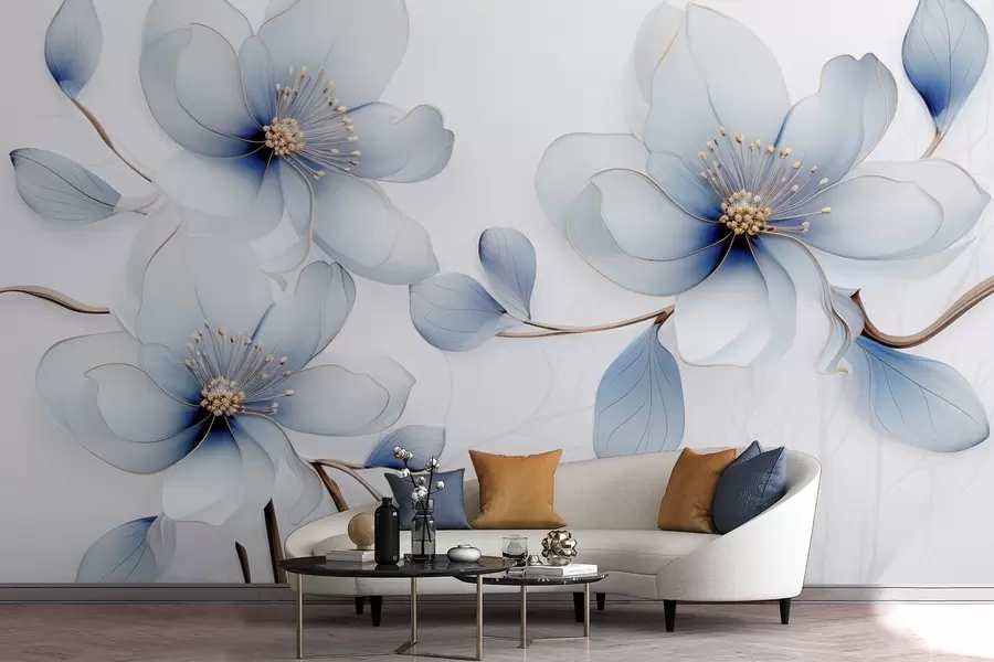 fototapet Compoziție elegantă din flori de magnolie în nuanțe de albastru w09520