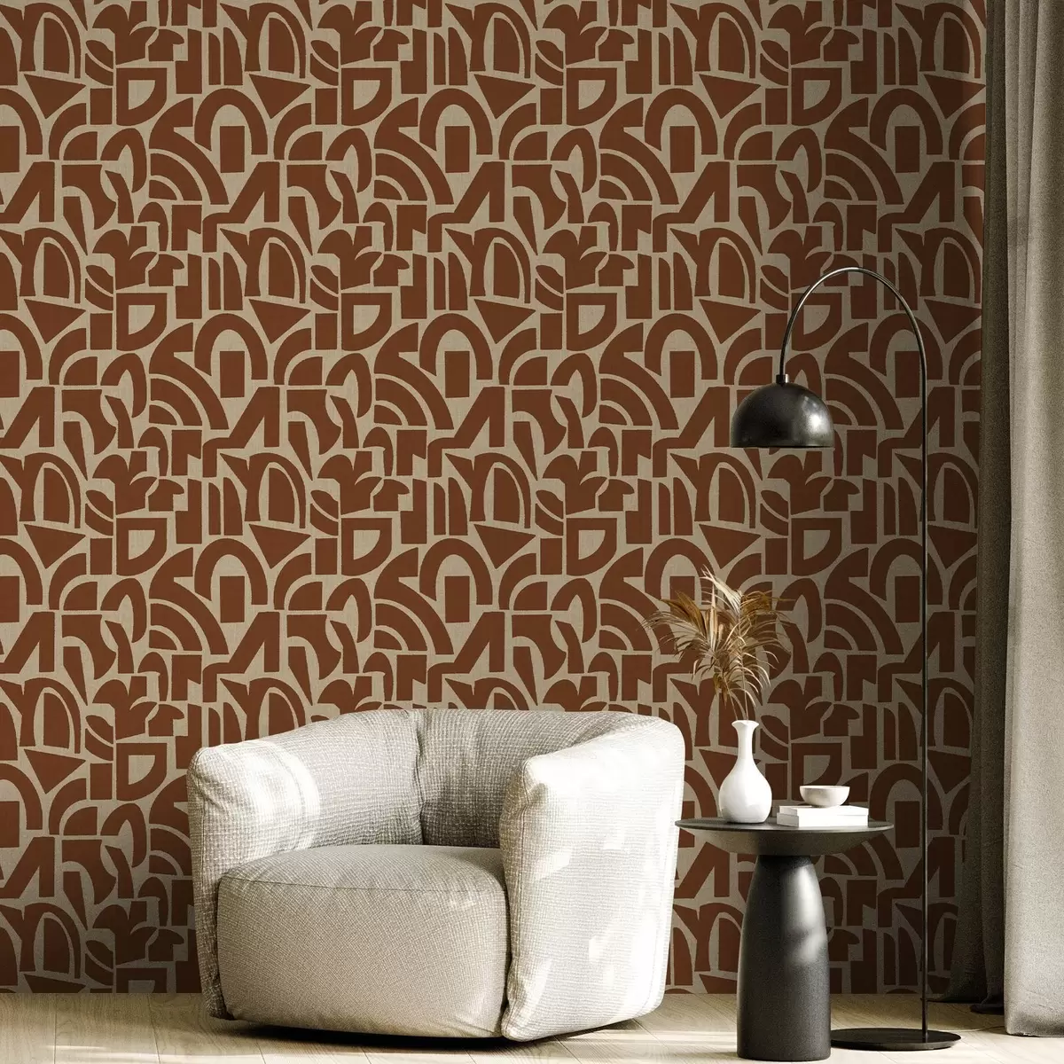 Wallpaper Forme geometrice din teracotă pe pânză de in a00774