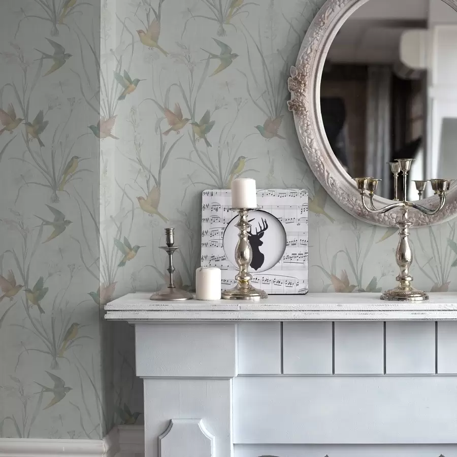 fototapet Păsări printre ierburile de pe pajiște, pe un fundal gri deschis a00776v1