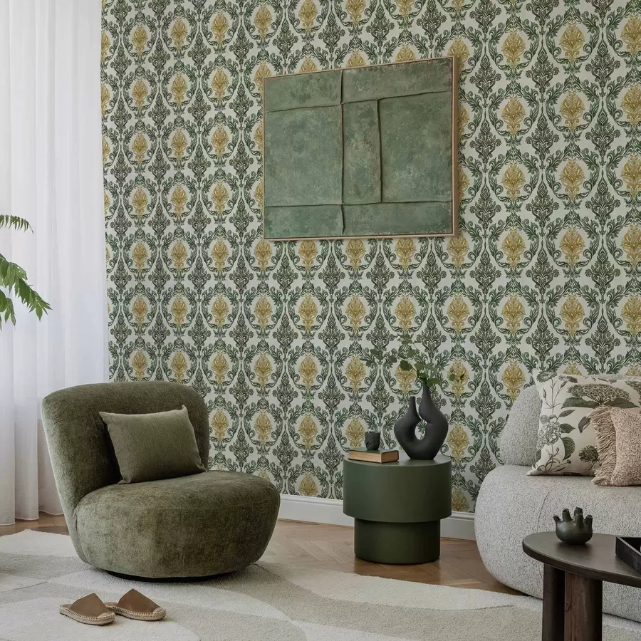 fototapet Damasc cu volute verzi pe fond deschis a00828v1