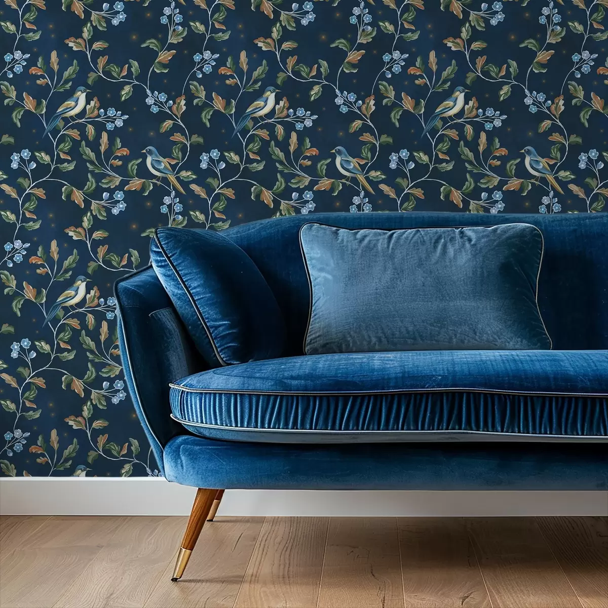 Wallpaper Sâni pe ramuri, fundal albastru nocturn cu scântei a00858