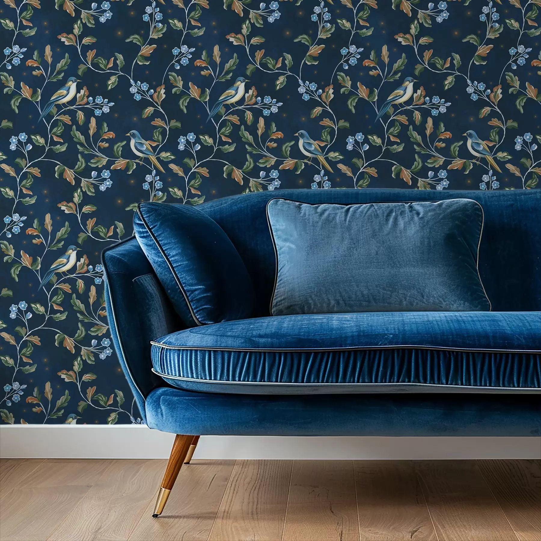 fototapet Sâni pe ramuri, fundal albastru nocturn cu scântei a00858