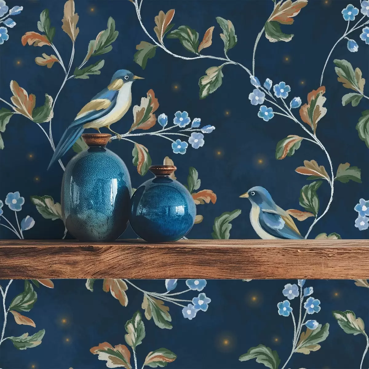 Wallpaper Sâni pe ramuri, fundal albastru nocturn cu scântei a00858