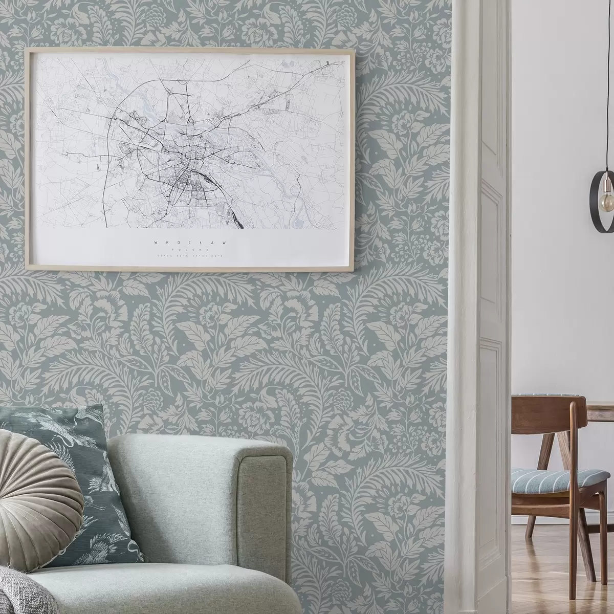 Wallpaper Model floral monocromatic pe fundal gri-albastru a00859