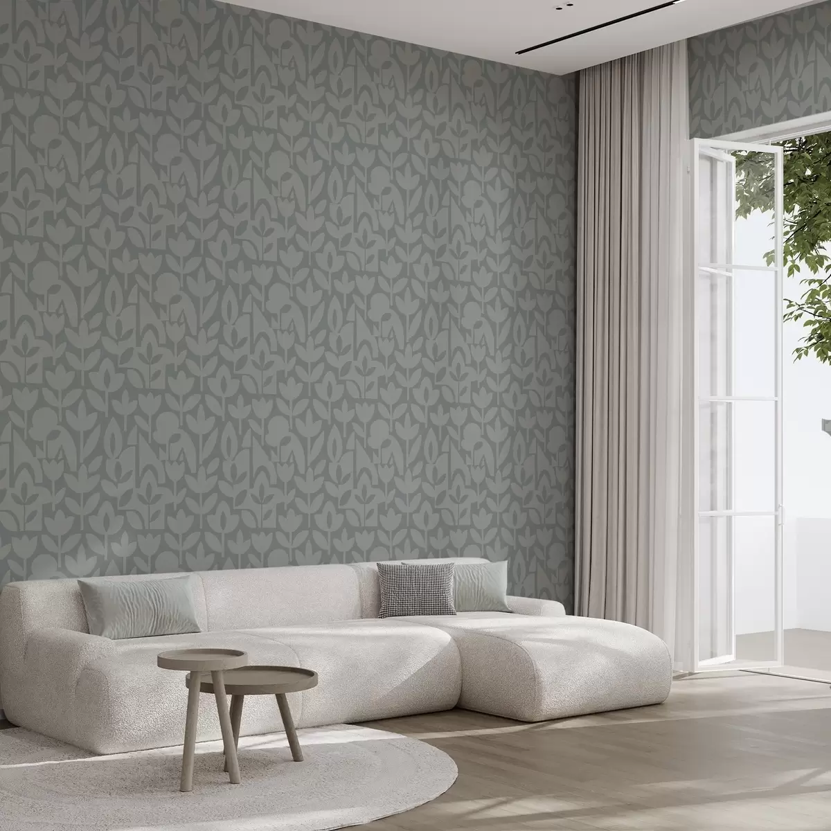 Wallpaper Siluete florale geometrice în albastru ardezie a00875