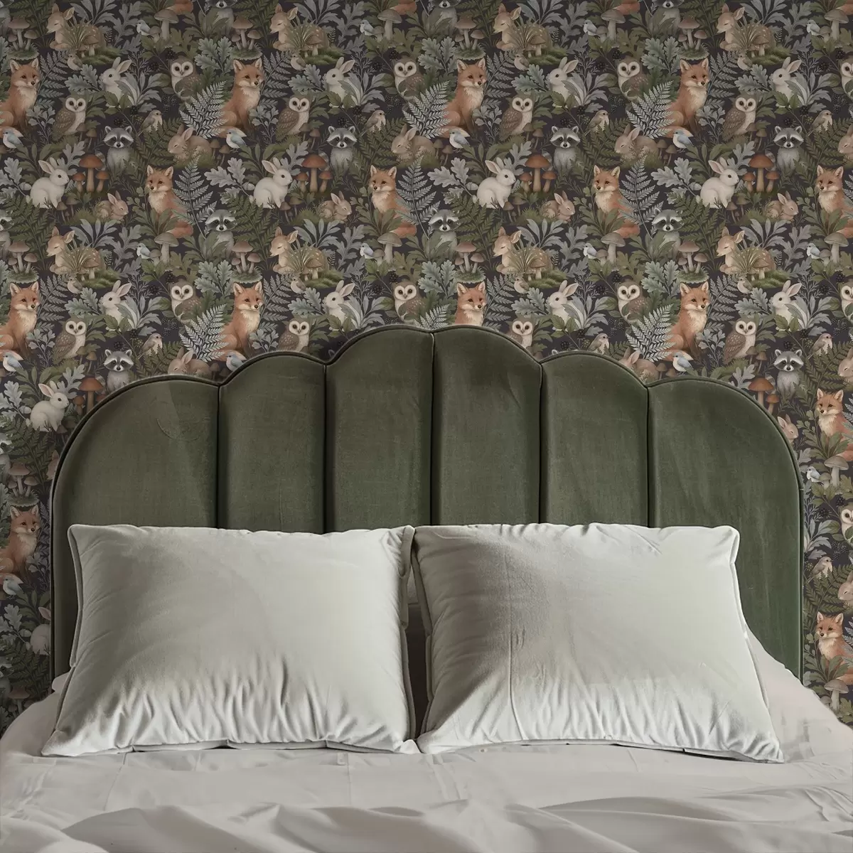 Wallpaper Animale din pădure și ferigi pe cărbune intens a00880