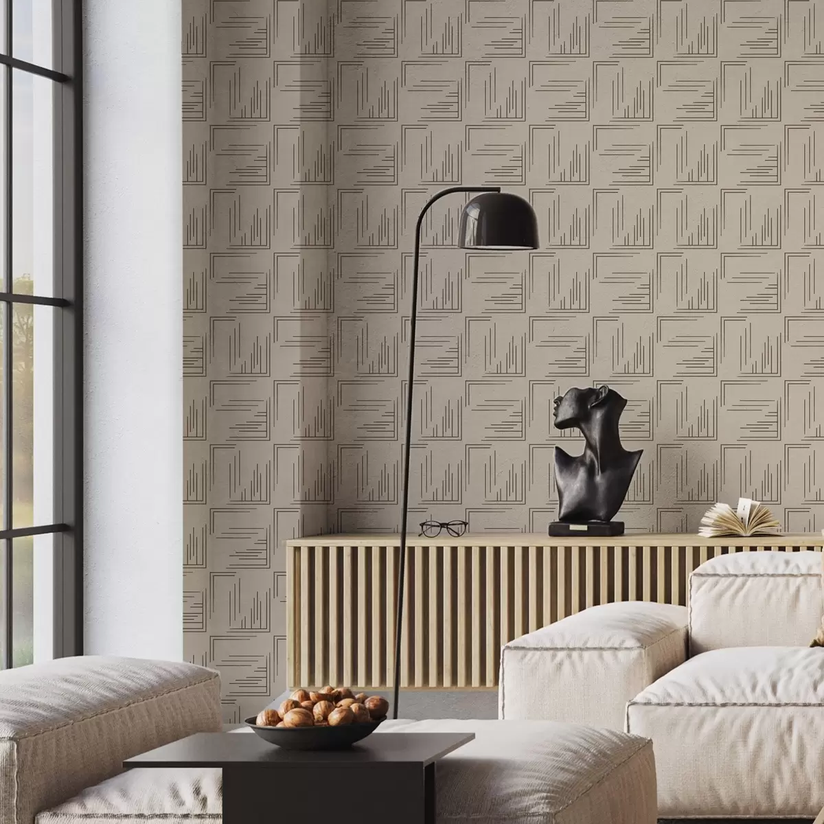 Wallpaper Pătrate mari din colțuri de cacao cu umpluturi variate, nisip a00913