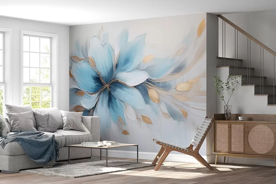 fototapet Floare albastră abstractă a calmului cu frunze w09500